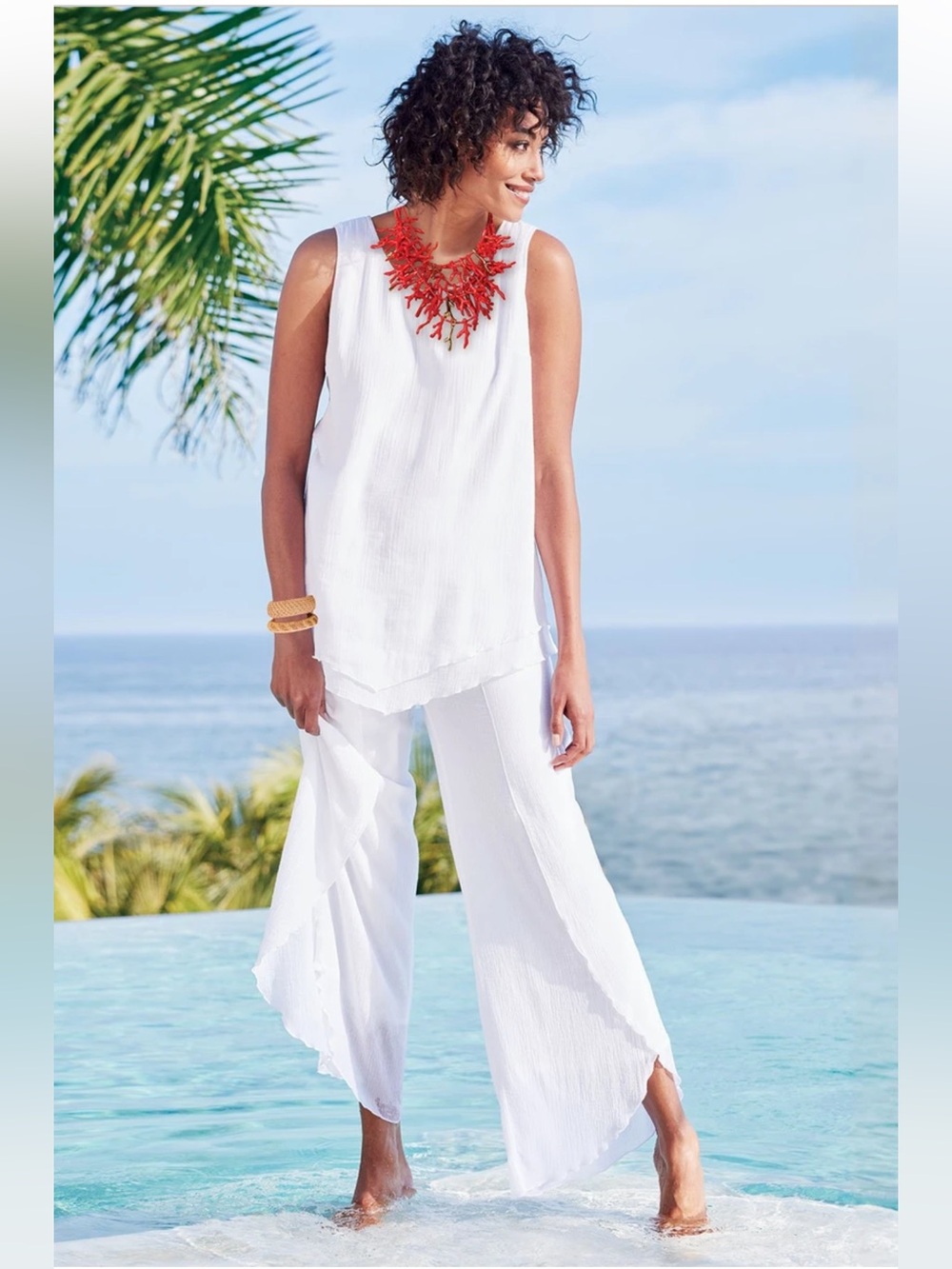 Soft Surroundings Siesta Key Wide Leg Gauze Pants White Size Large Cotton Tulip